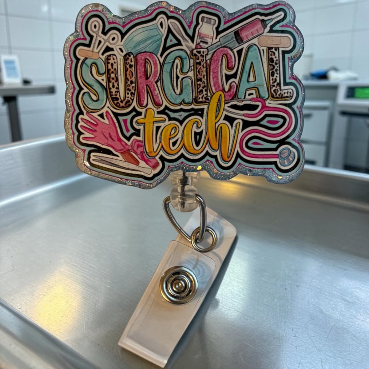 Surgical Tech Badge Reel – Colorful OR Tech ID Clip, Cute Retractable Badge Holder, Surgery Tech Gift for Healthcare Workers