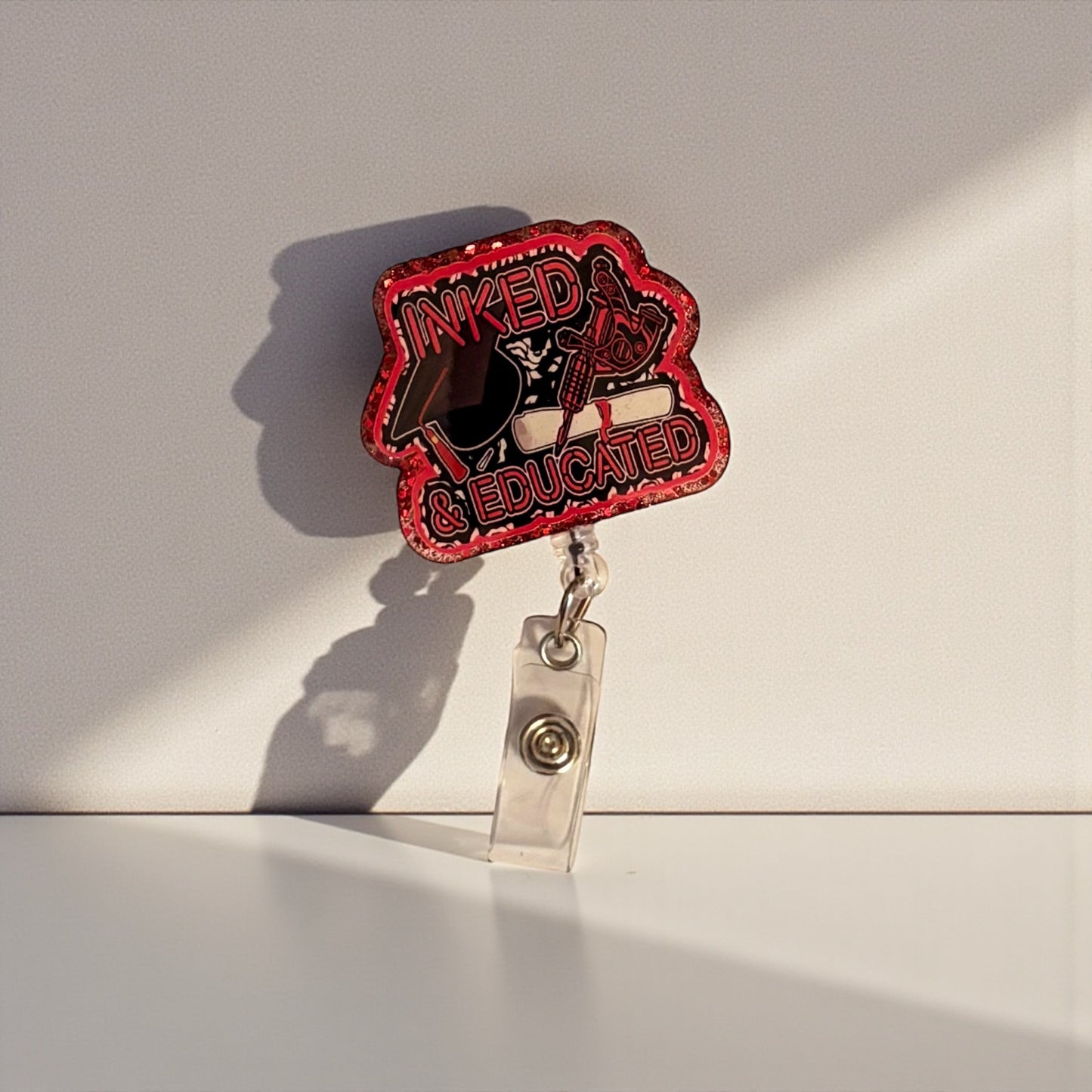 Inked & Educated Badge Reel – Retractable ID Holder for Tattooed Professionals