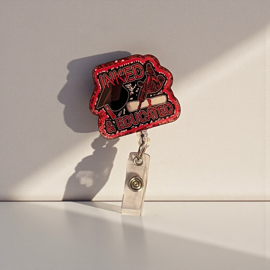 Inked & Educated Badge Reel – Retractable ID Holder for Tattooed Professionals