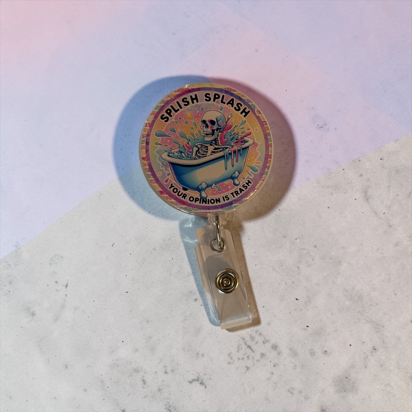 Splish Splash, Your Opinion is Trash Badge Reel – Funny Nurse ID Clip – Sarcastic ED Badge Reel – Snarky Work Accessory