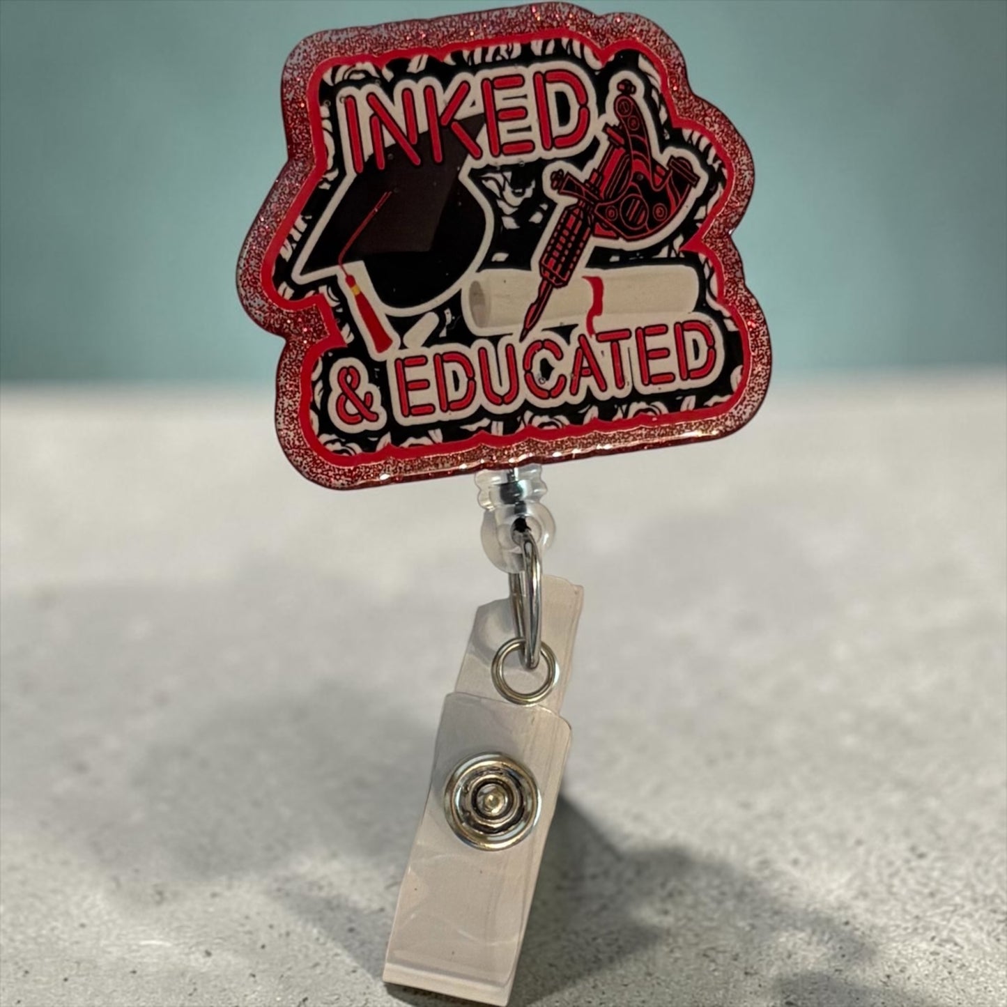 Inked & Educated Badge Reel – Retractable ID Holder for Tattooed Professionals