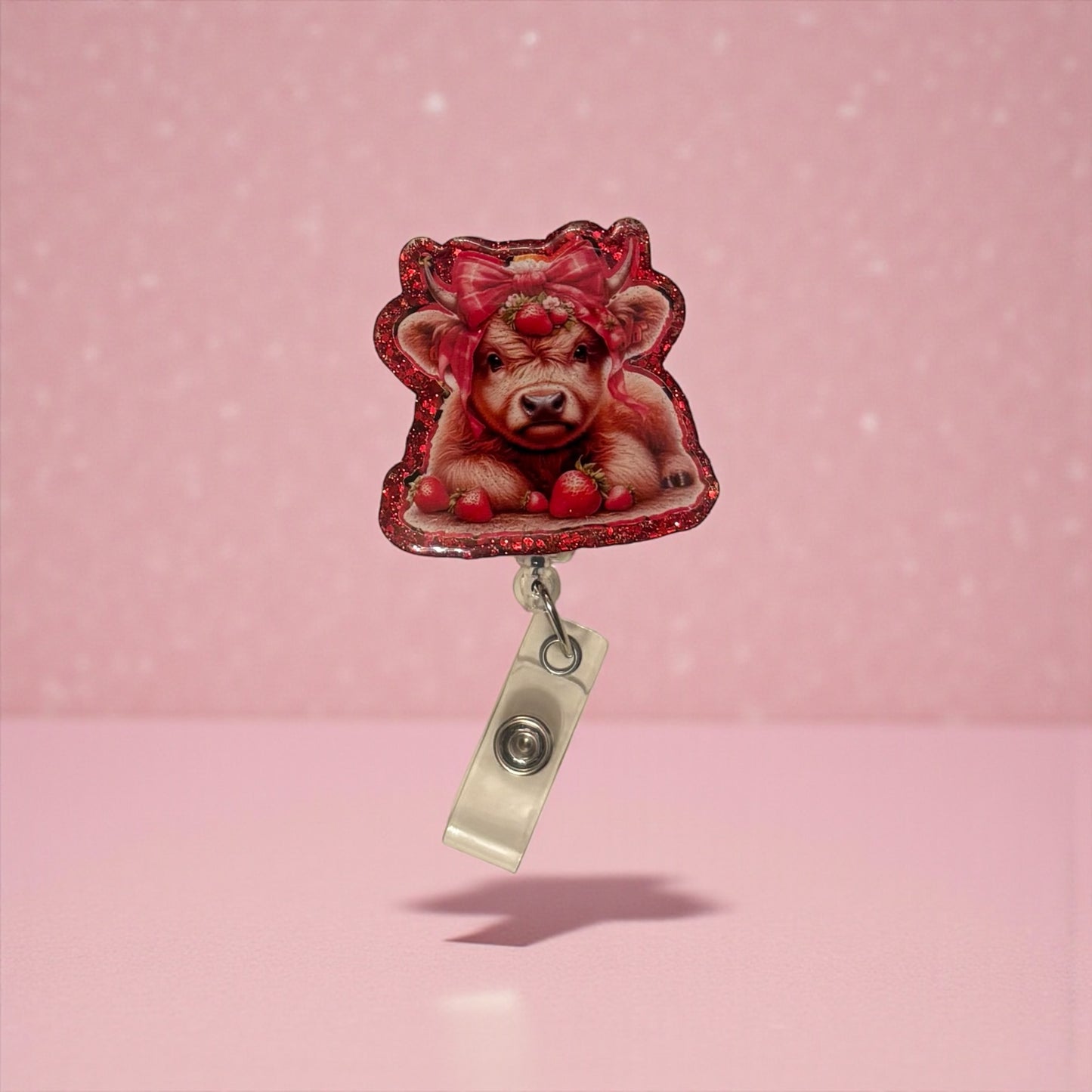 Strawberry Cow Badge Reel, Cute Cow Badge Reel
