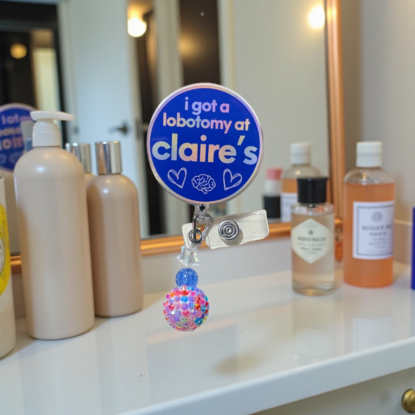 Claire’s Badge Reel – Funny Nurse Badge Clip, “I Got a Lobotomy at Claire’s” Reel, ER RN Humor, Nostalgia Nursing Gift