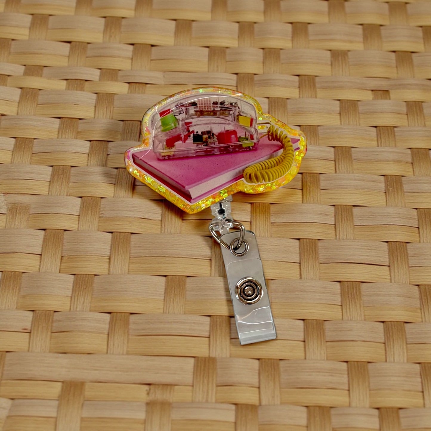 90s Clear Phone Badge Reel | Retro Transparent Phone | Y2K Nostalgia Nurse Badge