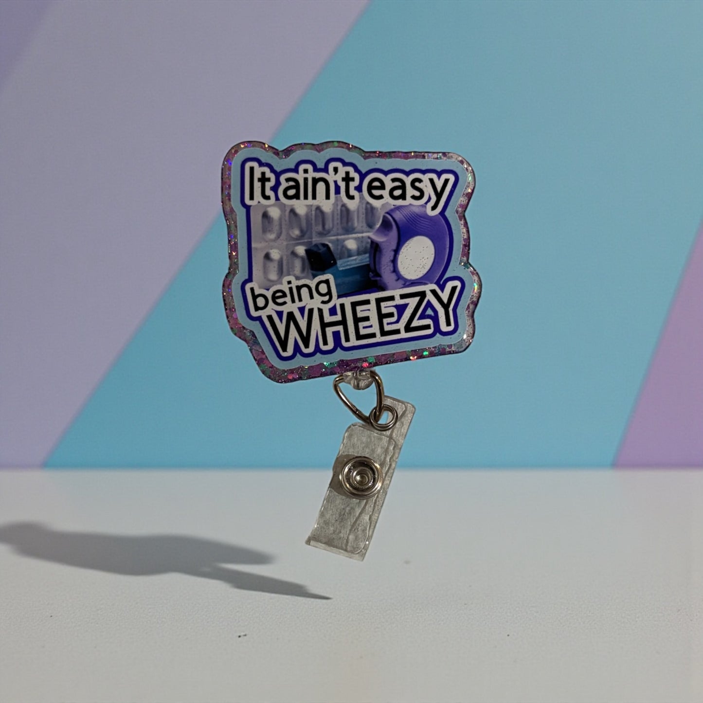 Respiratory Therapy Badge Reel – Funny Inhaler Badge Holder, RT Clip for Asthma Nurses, Wheezy Badge Reel, Respiratory Gift