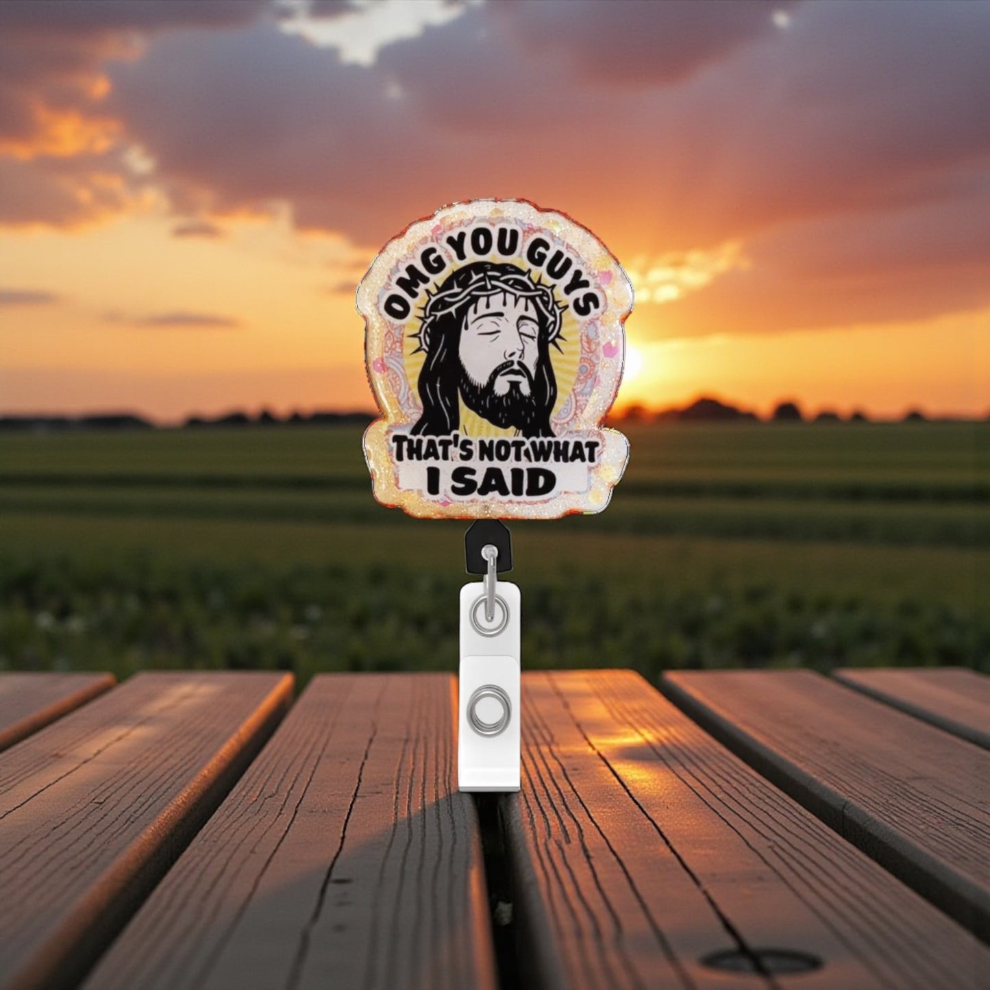 Funny Jesus Badge Reel – “OMG You Guys, That’s not What I Said” Clip, ER Nurse Badge, Religious Humor ID Holder