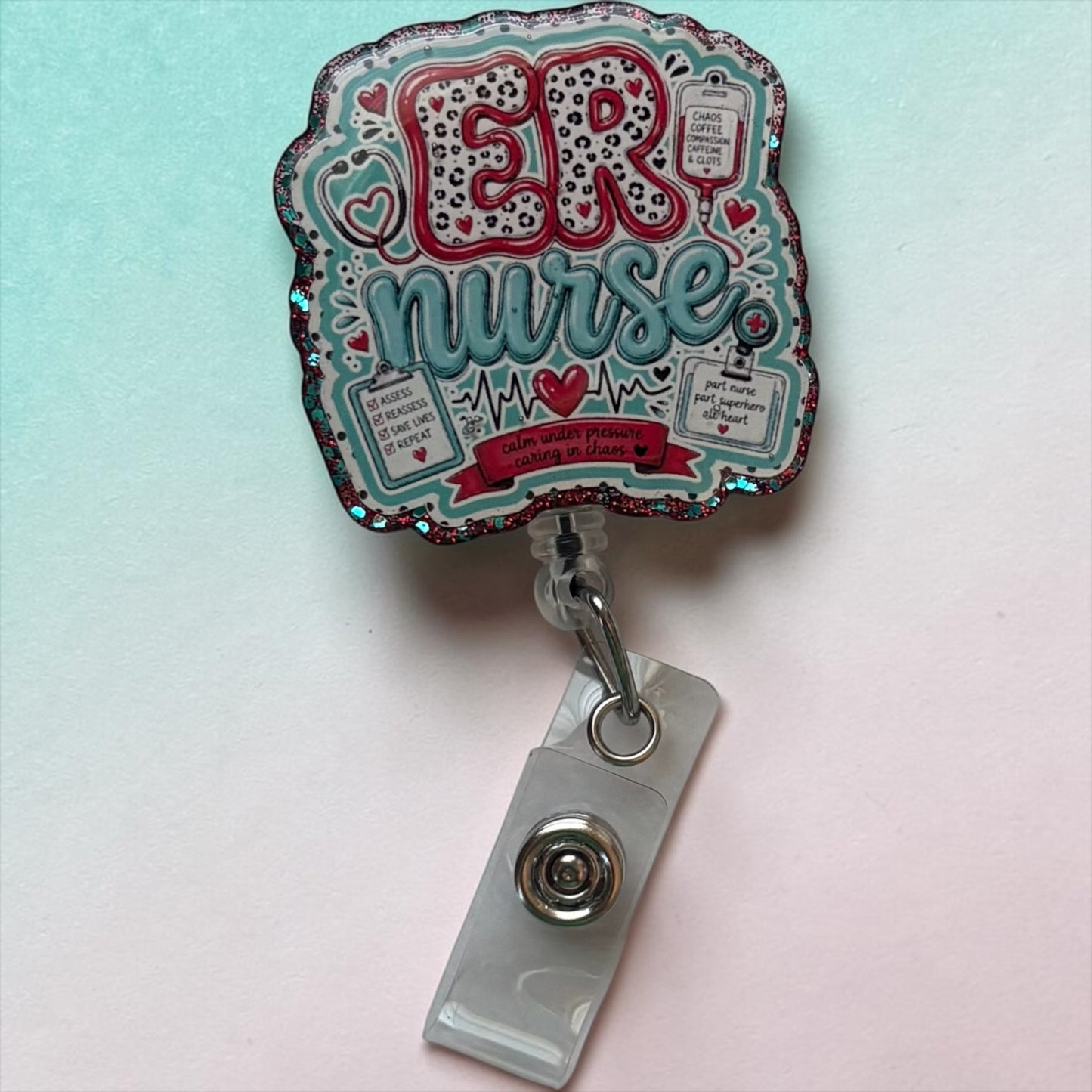ER Nurse Badge Reel | Emergency Room Nurse Retractable ID Holder | Cute ER Nursing Badge Reel