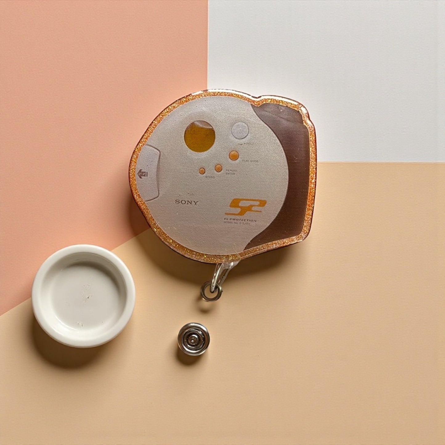 Retro Discman Badge Reel – 90s Music Lover ID Holder, Handmade Resin Reel for Nurses & Professionals