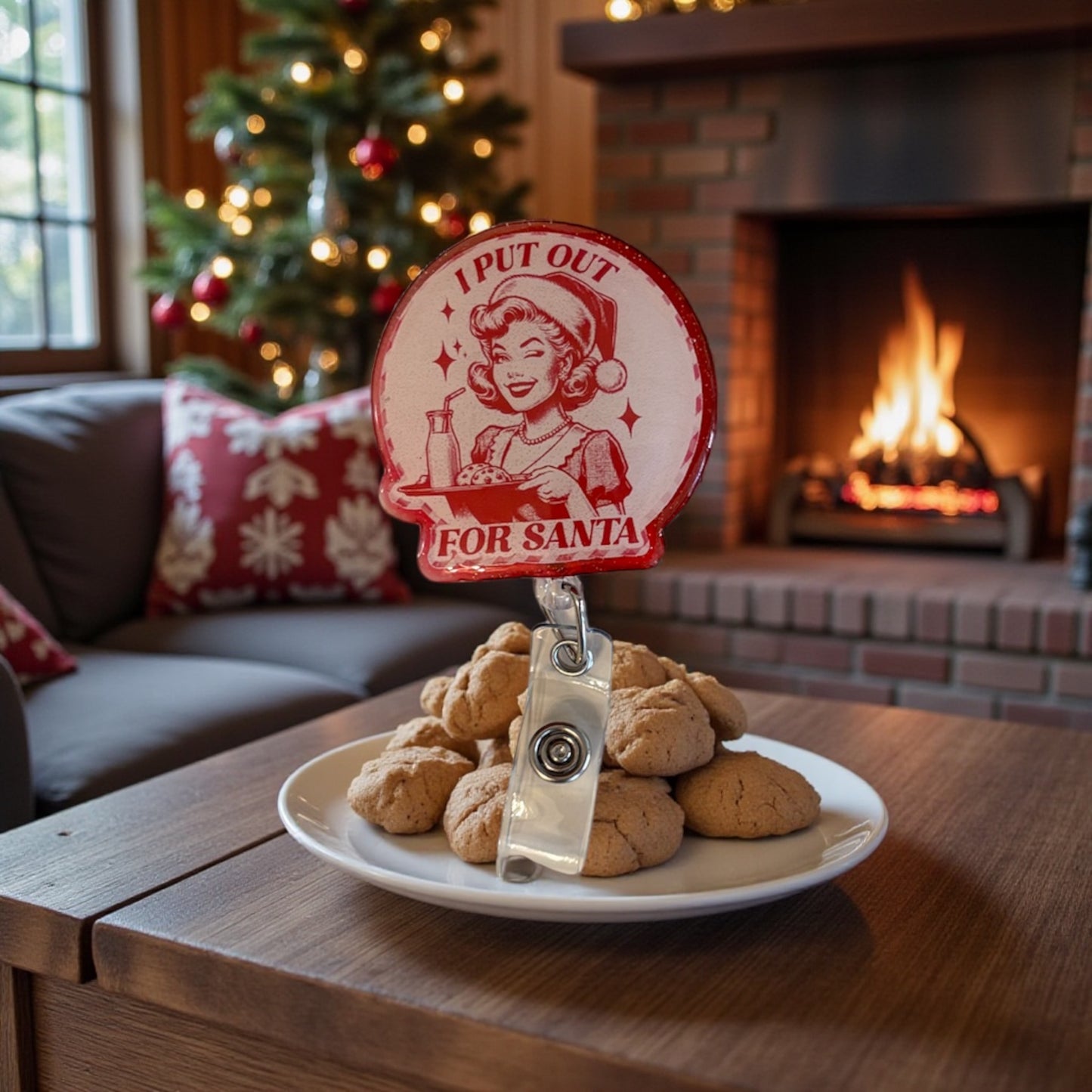 Funny Christmas Badge Reel – Retro “I Put Out for Santa” Nurse ID Holder