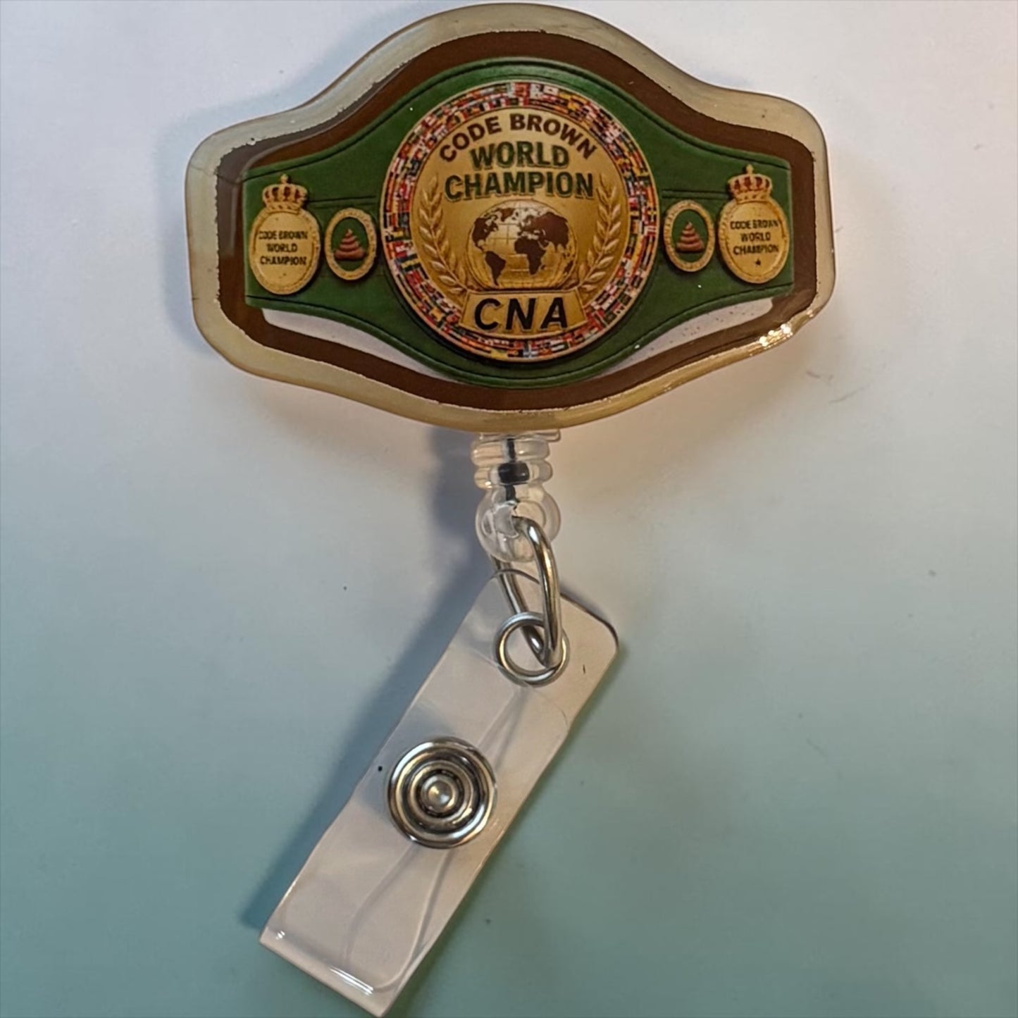 🏆 Code Brown World Champion CNA Badge Reel – Poop Trophy Championship Belt