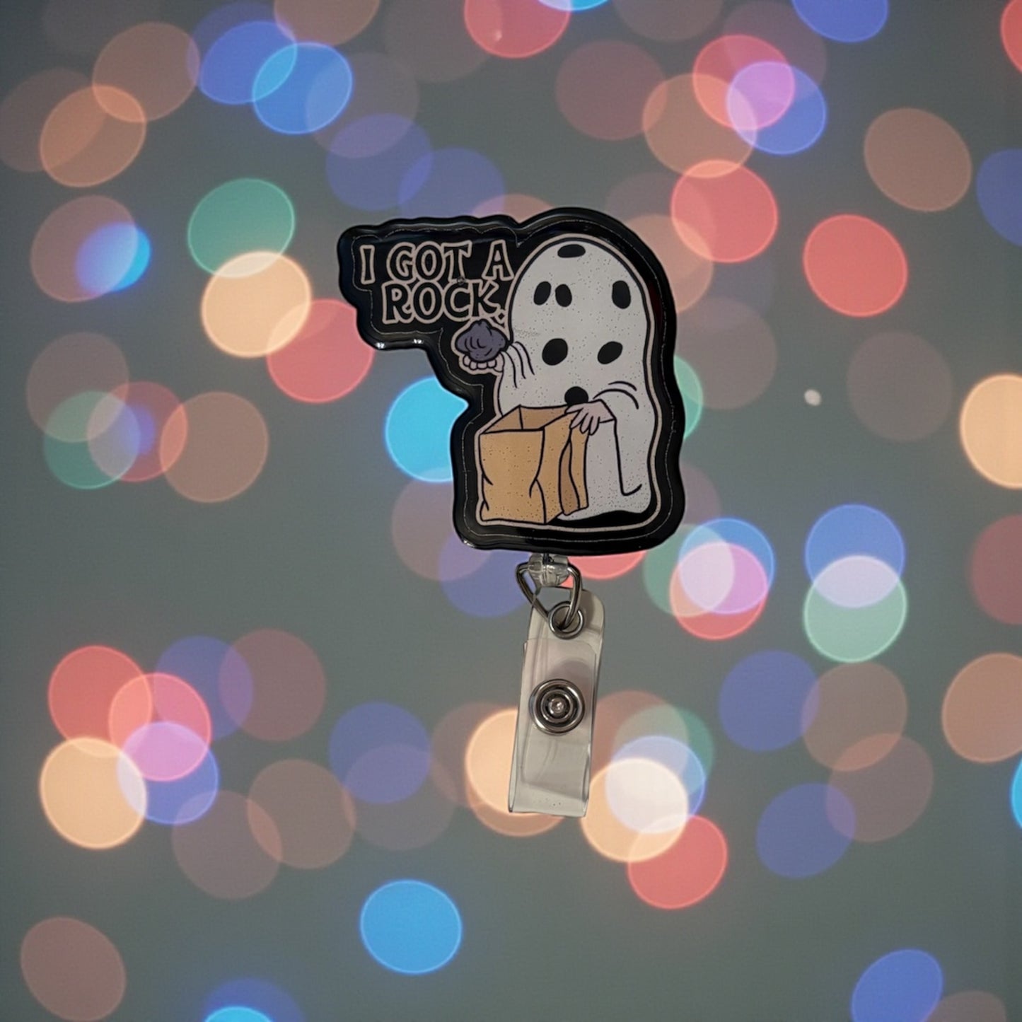 Rock Badge Reel, Funny Halloween Nurse ID Clip, Trick or Treat Ghost Badge Holder, Charlie Brown Fall Work Accessory