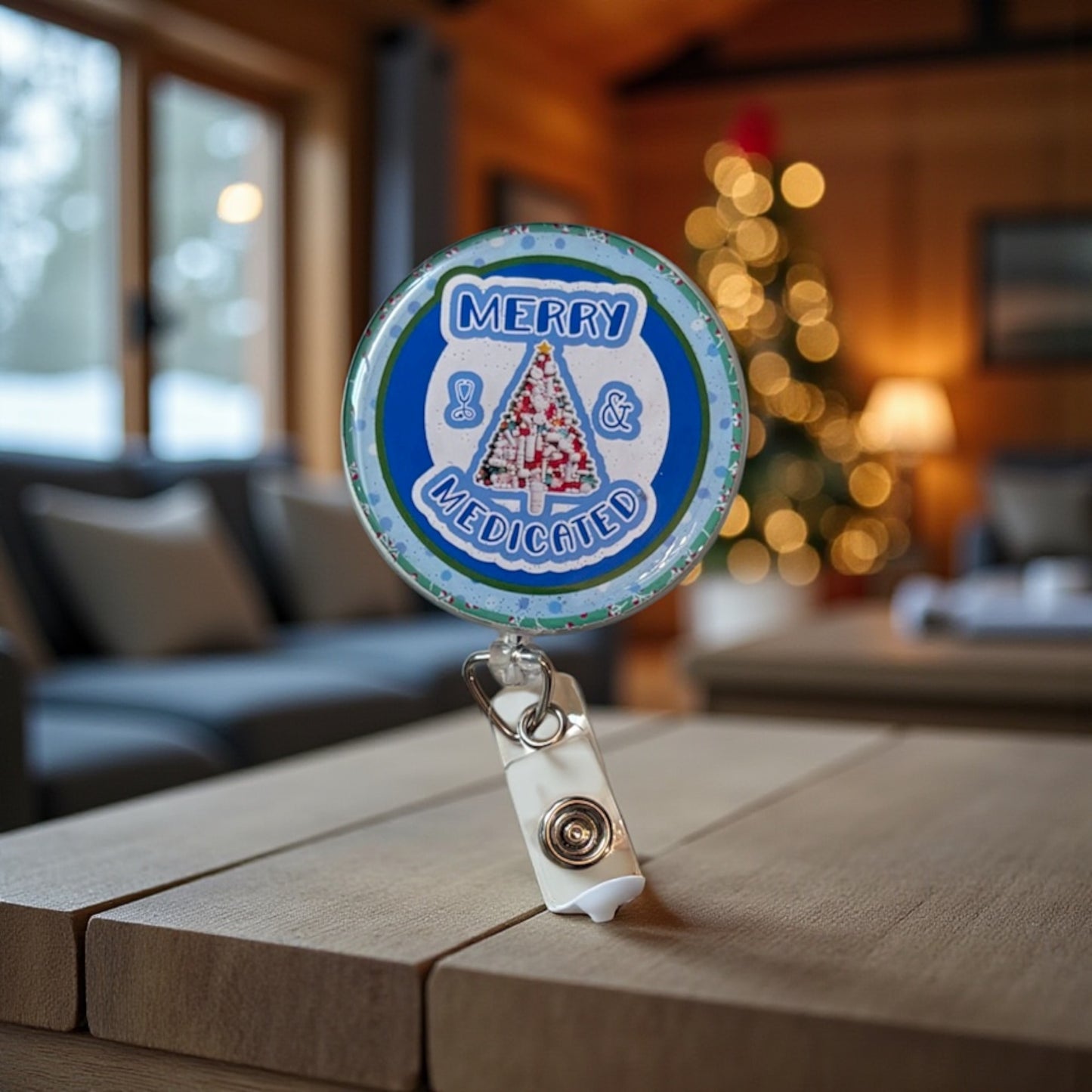 Merry & Medicated Badge Reel – Funny Christmas Nurse Badge Holder