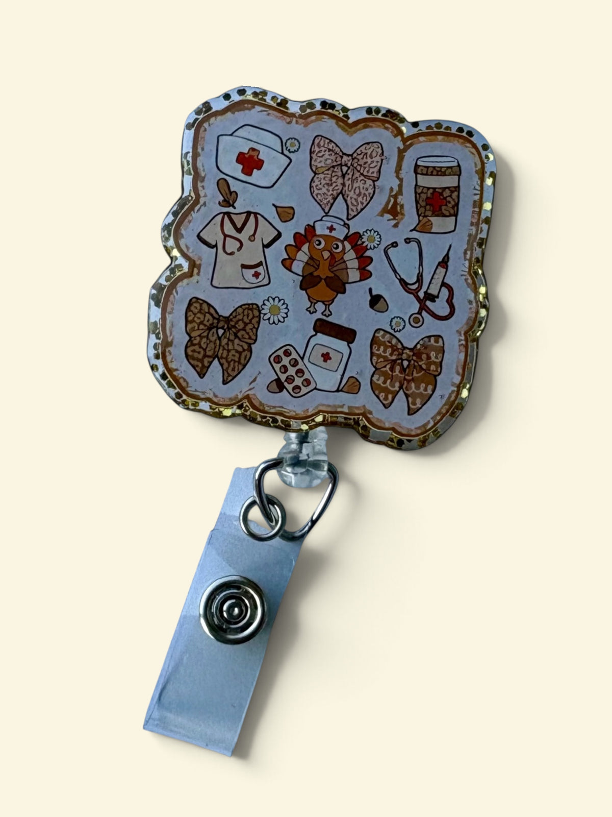 Fall Vibes Badge Reel – Autumn Leaf Butterfly ID Holder – Cute Seasonal Nurse Clip – Retractable Name Tag