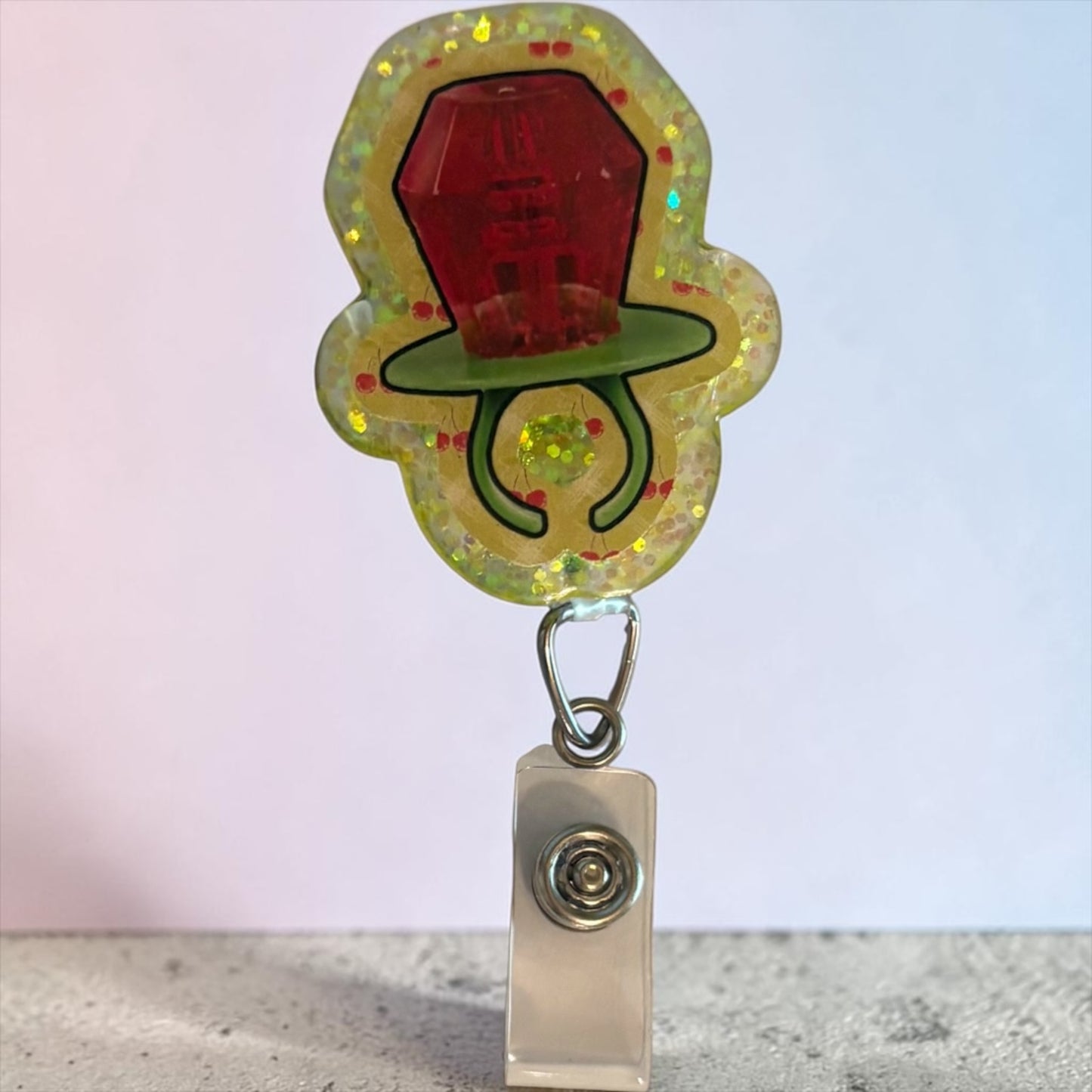 Glitter Ring Pop Badge Reel – Nostalgic Candy Inspired Badge Holder | Handmade Resin Badge Reel