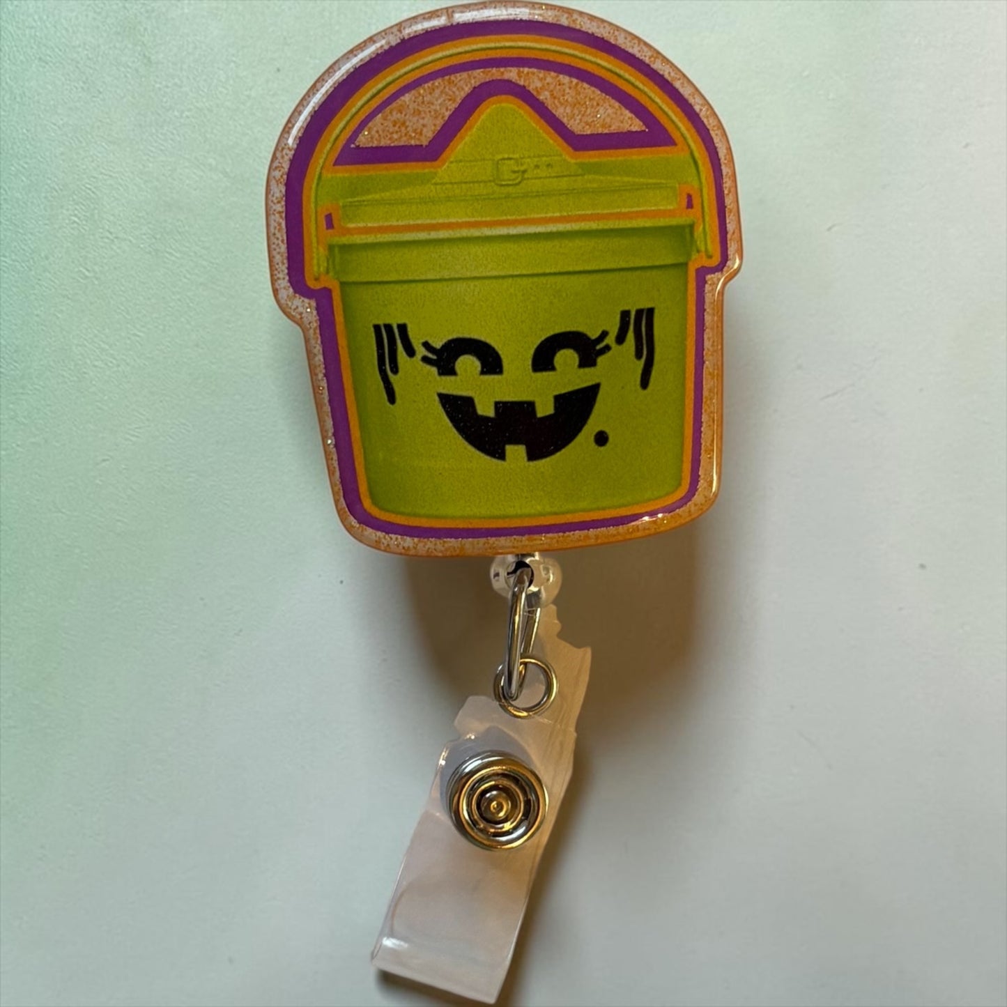 McDonald’s Halloween Bucket Badge Reel – Retro Happy Meal ID Clip, Funny Fall Badge for Nurses, Teachers, Healthcare Workers