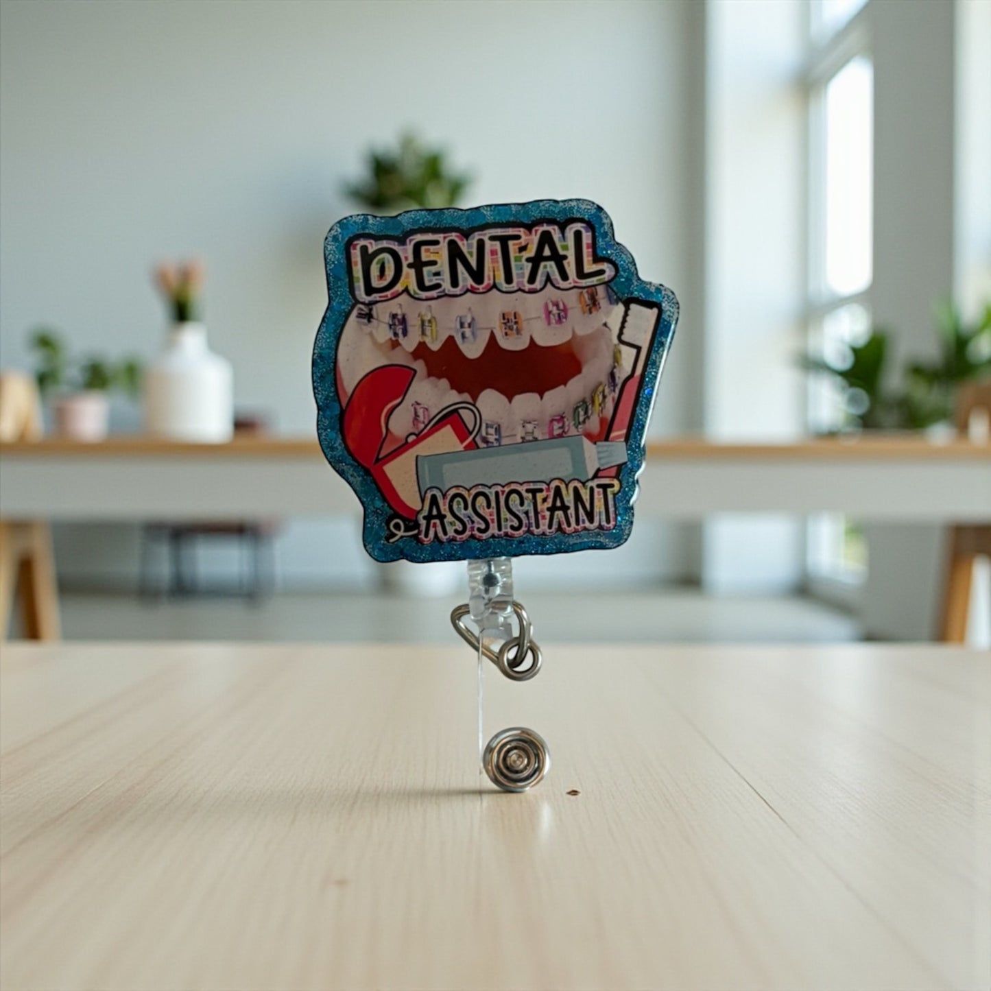 Dental Assistant Badge Reel – Colorful Braces Dental ID Holder