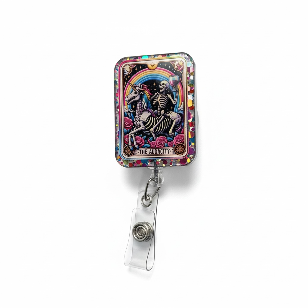 Funny Nurse Badge Reel – “The Audacity” Tarot Badge, Sarcastic Work ID Holder, Medical ID Badge for Healthcare Workers