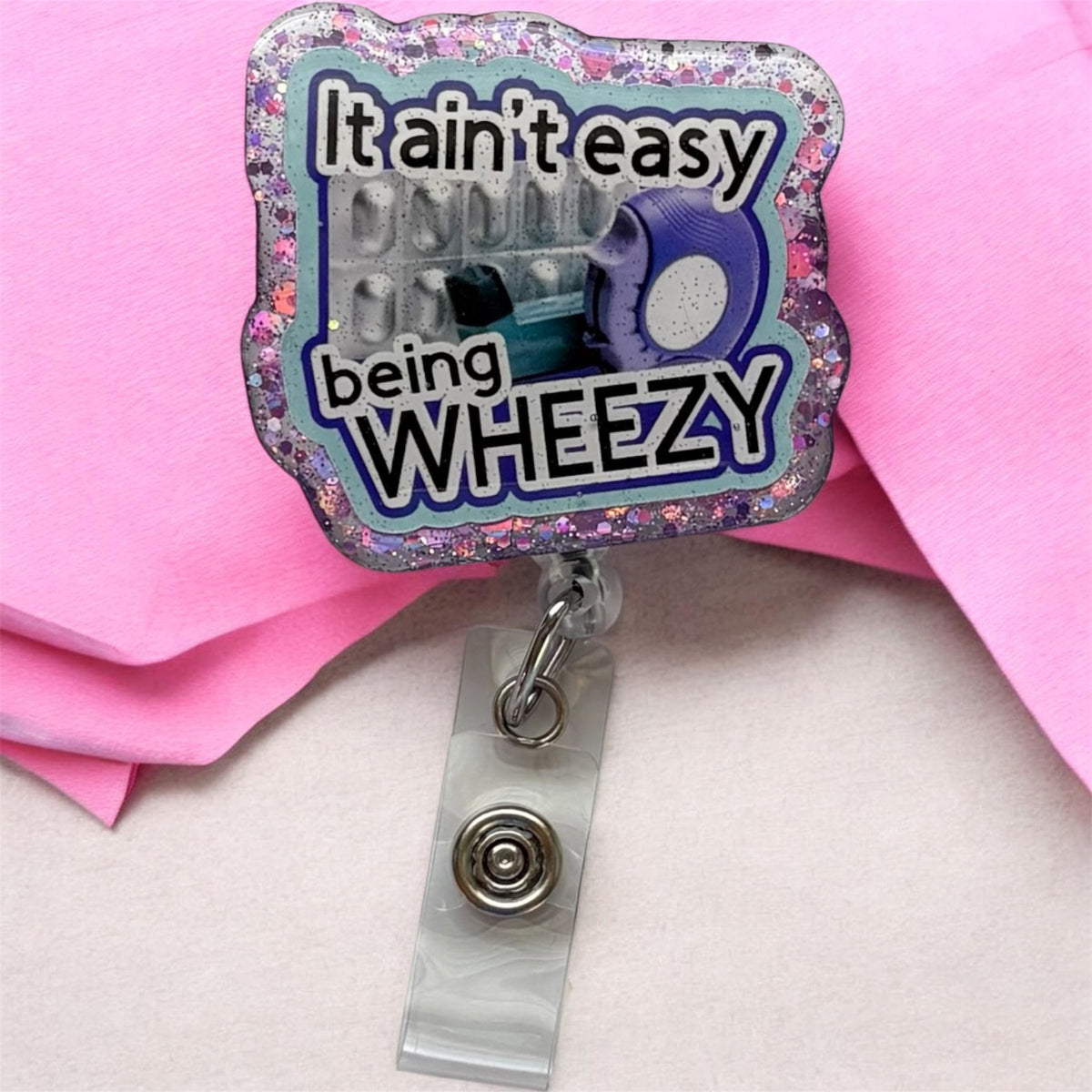 Respiratory Therapy Badge Reel – Funny Inhaler Badge Holder, RT Clip for Asthma Nurses, Wheezy Badge Reel, Respiratory Gift