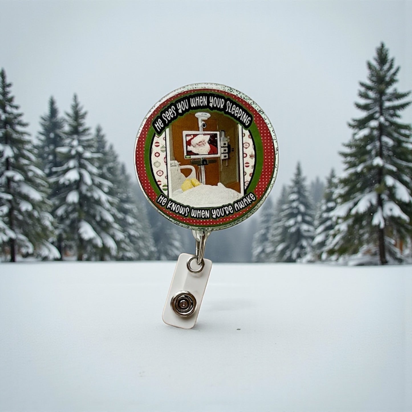 Funny Christmas Badge Reel- Med Sitter Badge Reel