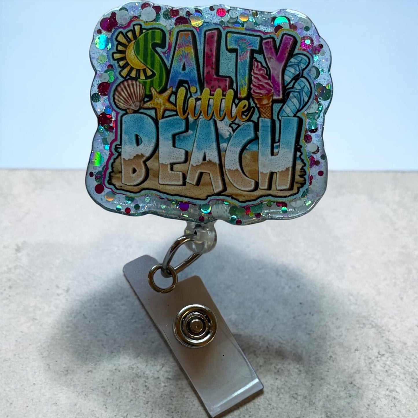 Salty Beach Badge Reel – Funny Nurse Badge Reel for ER or ICU – Beach Humor ID Holder – Nursing Gift