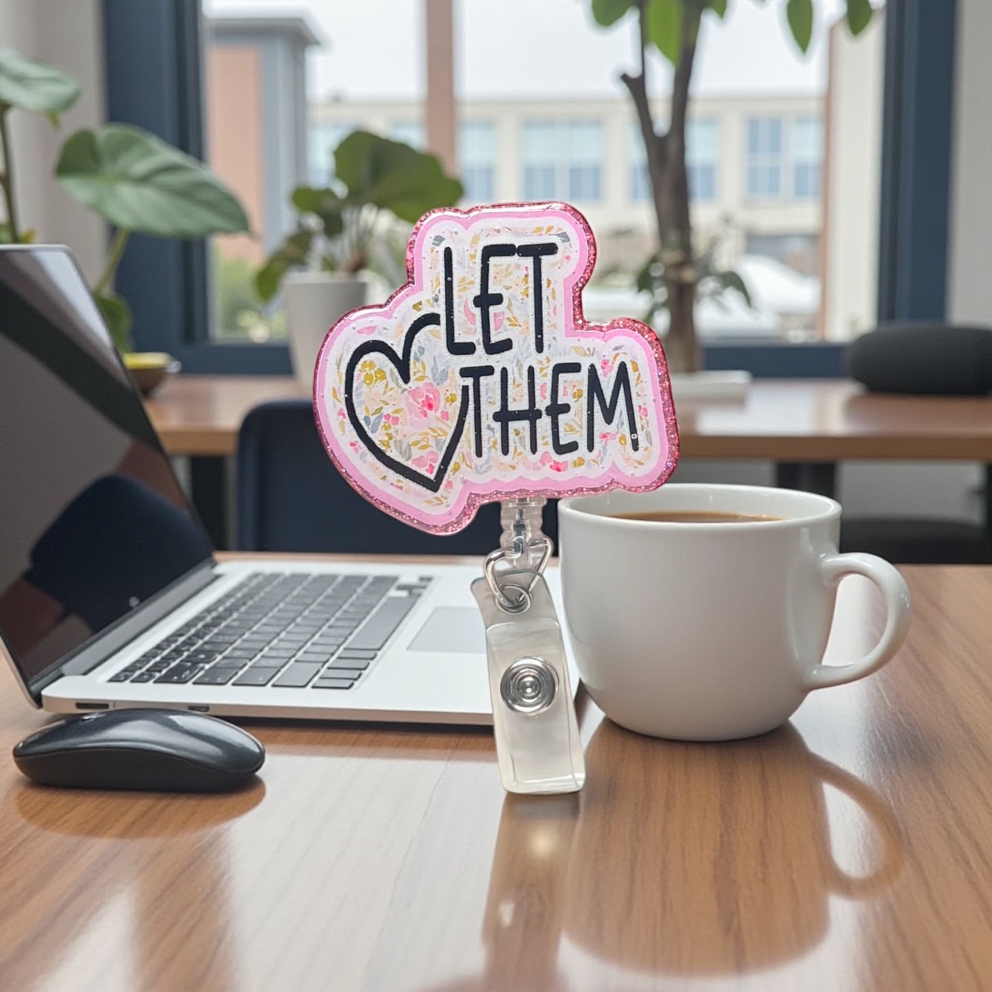 Let Them Badge Reel – Inspirational Retractable ID Holder with Floral Design