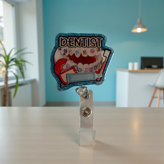 Dentist Badge Reel – Colorful Braces Dental ID Holder