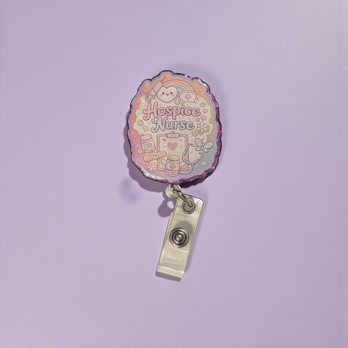 Hospice Nurse Badge Reel – Cute Pastel Medical ID Holder | Retractable Nurse Badge
