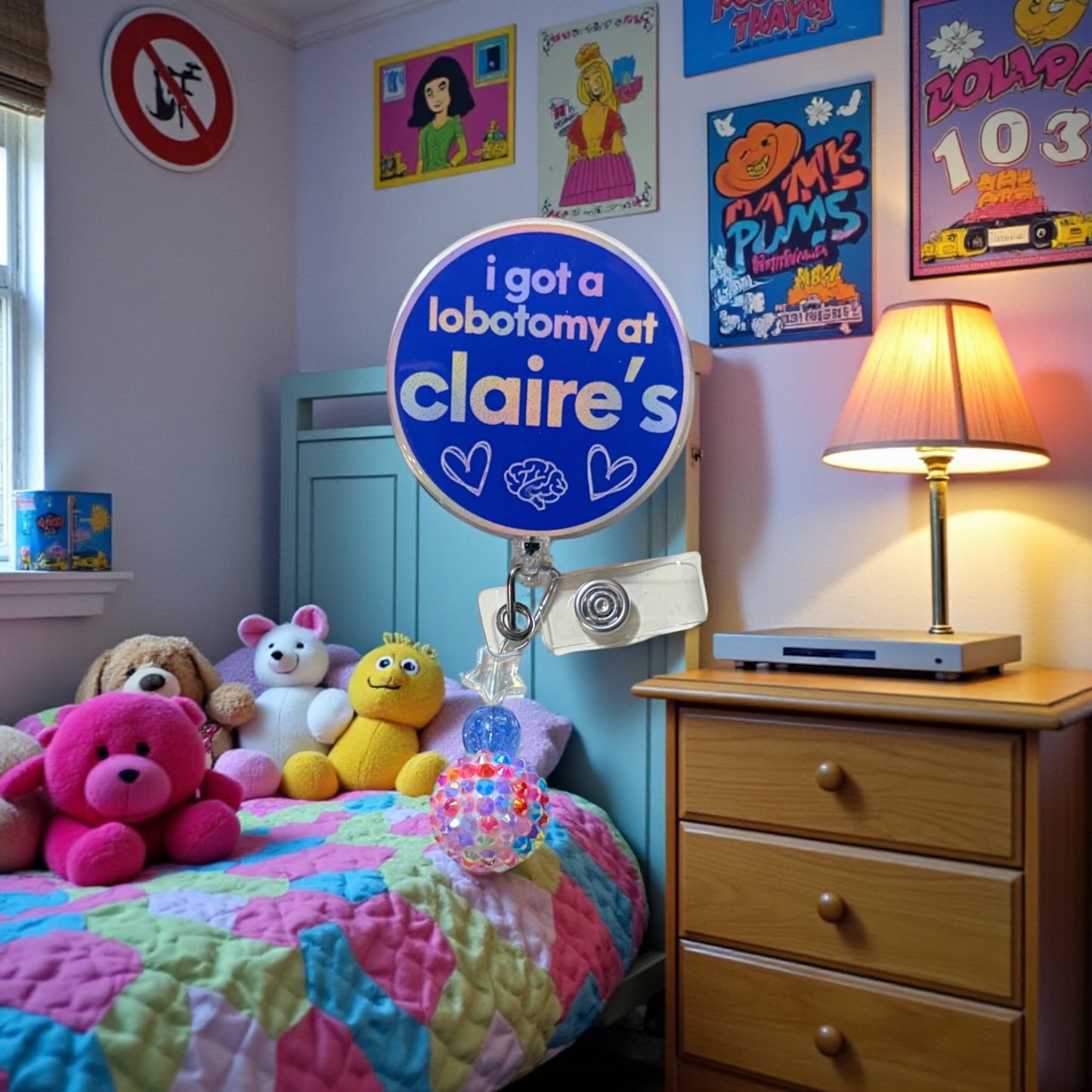 Claire’s Badge Reel – Funny Nurse Badge Clip, “I Got a Lobotomy at Claire’s” Reel, ER RN Humor, Nostalgia Nursing Gift