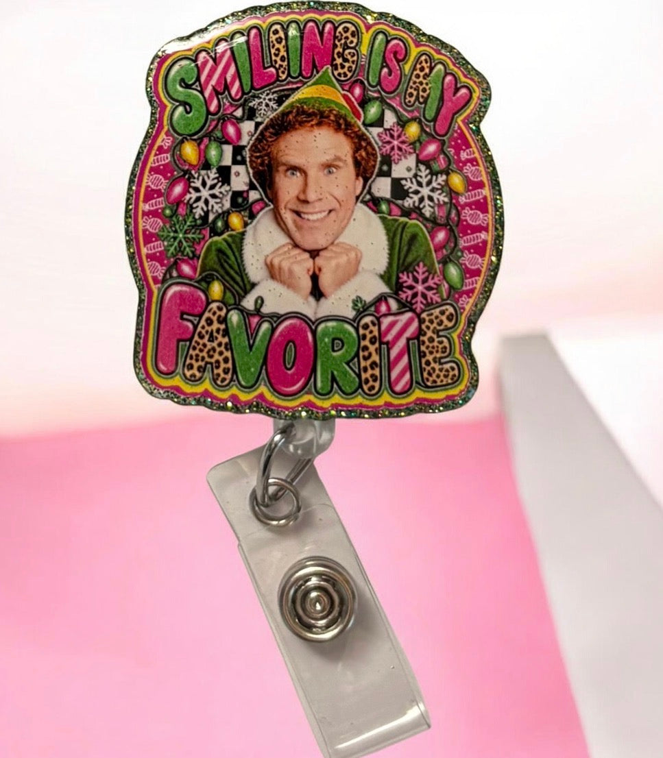 Smiling Is My Favorite Christmas Badge Reel | Funny Holiday Badge Buddy | Festive Nurse ID Holder