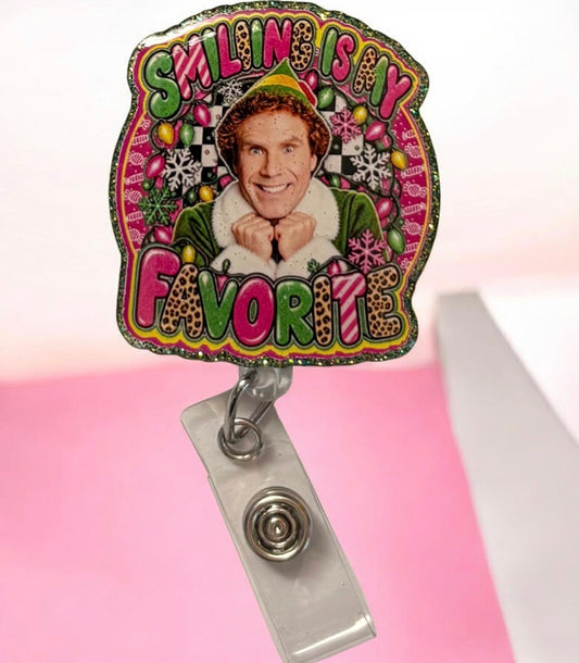 Smiling Is My Favorite Christmas Badge Reel | Funny Holiday Badge Buddy | Festive Nurse ID Holder