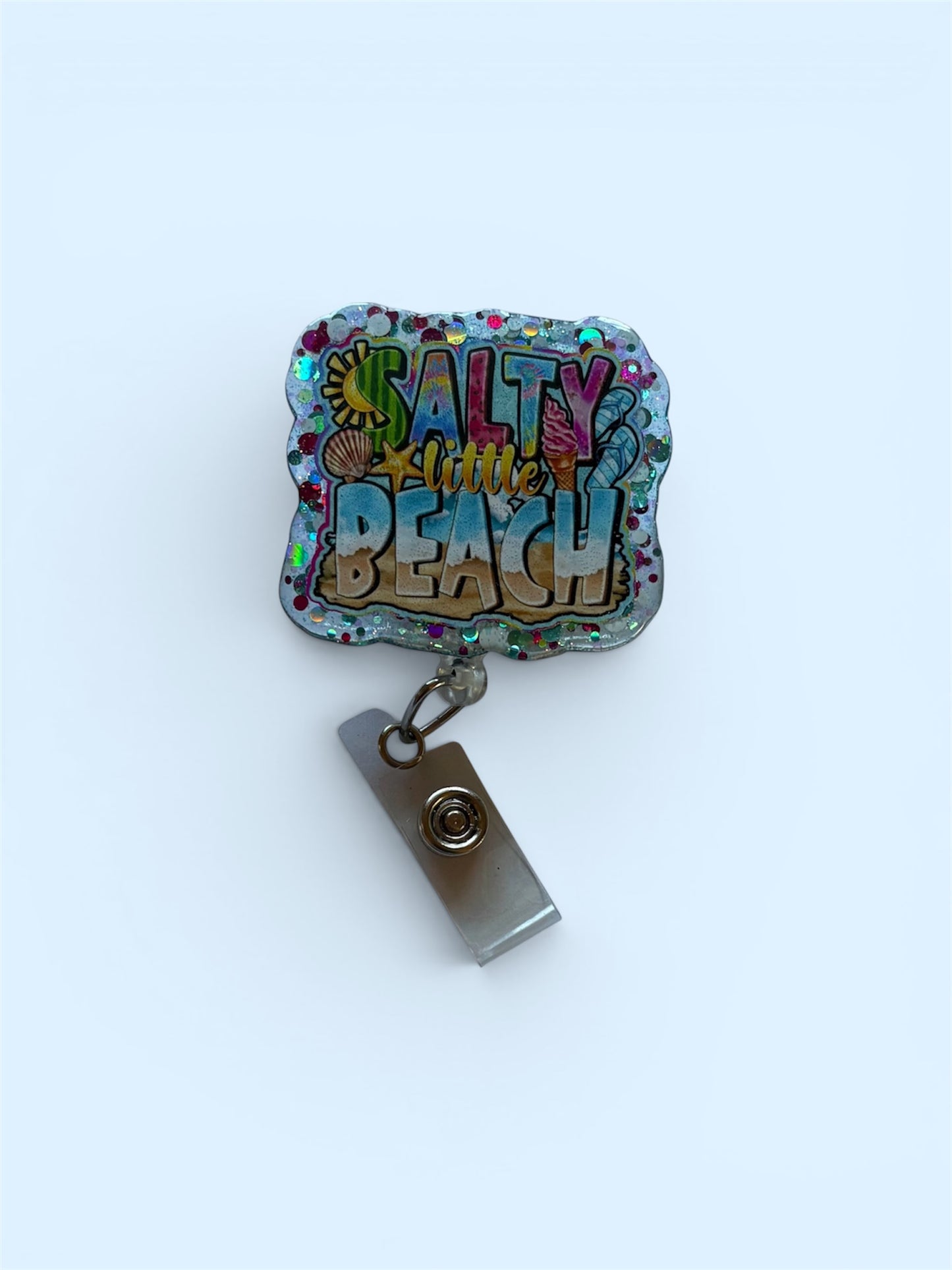 Salty Beach Badge Reel – Funny Nurse Badge Reel for ER or ICU – Beach Humor ID Holder – Nursing Gift