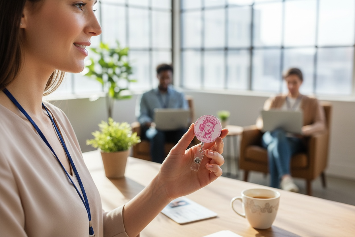Even Baddies Get Saddies Badge Reel – Retro Pink Nurse ID Holder