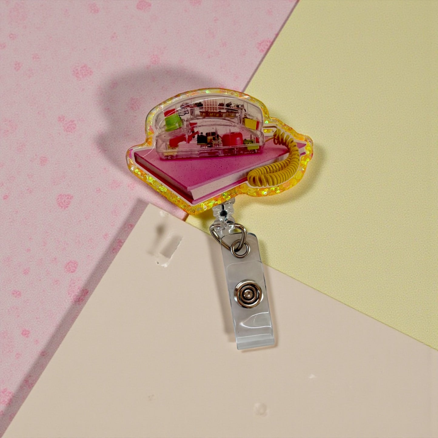 90s Clear Phone Badge Reel | Retro Transparent Phone | Y2K Nostalgia Nurse Badge