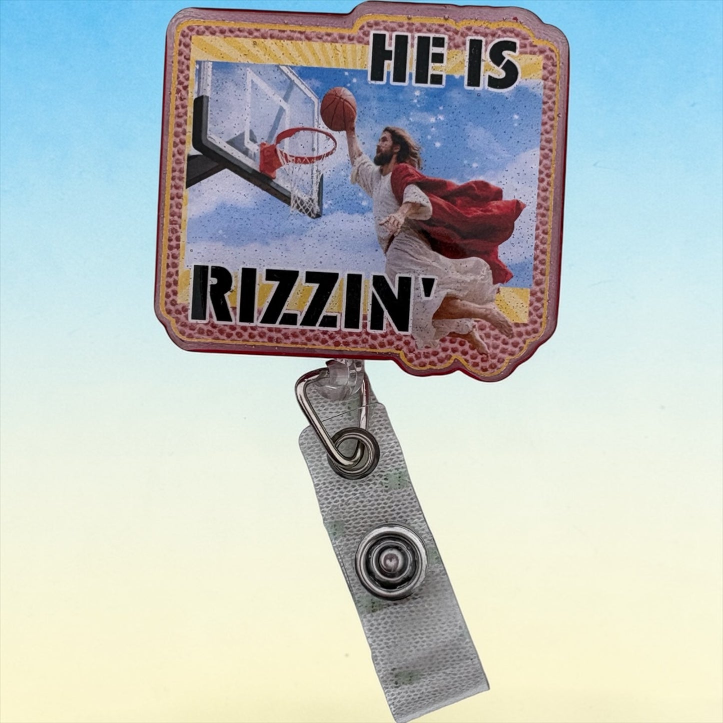 He Is Rizzin’ Funny Easter Badge Reel – Jesus Basketball Dunk Badge Holder, Christian Humor Retractable ID Badge Reel