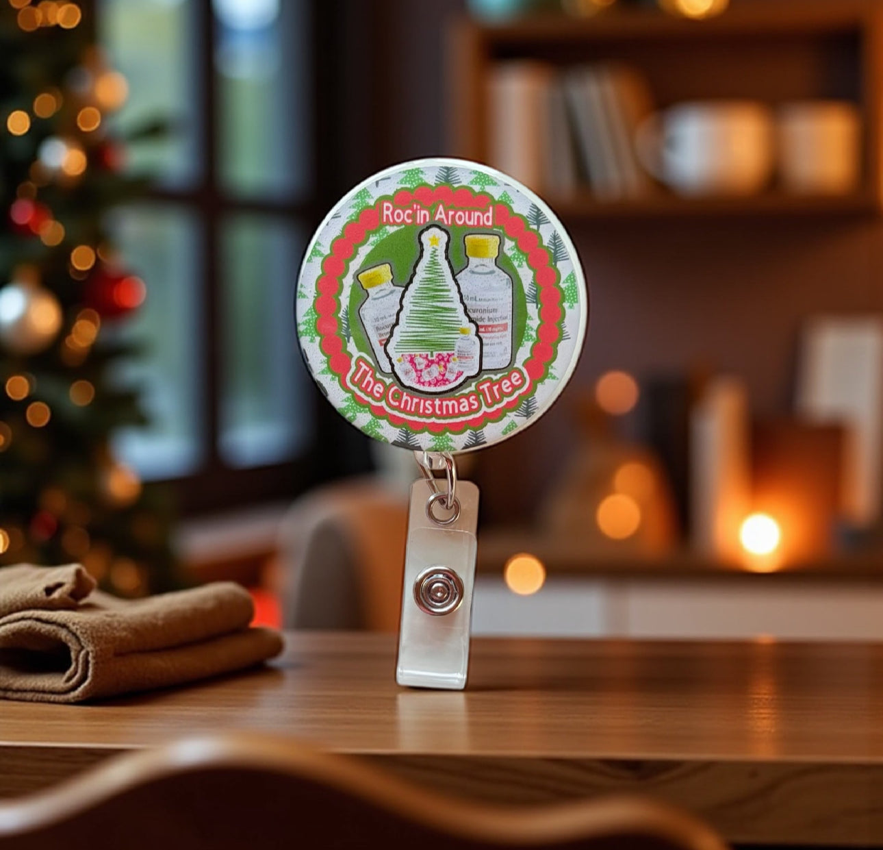 Roc’in Around the Christmas Tree Badge Reel – Funny Holiday Nurse ID Holder