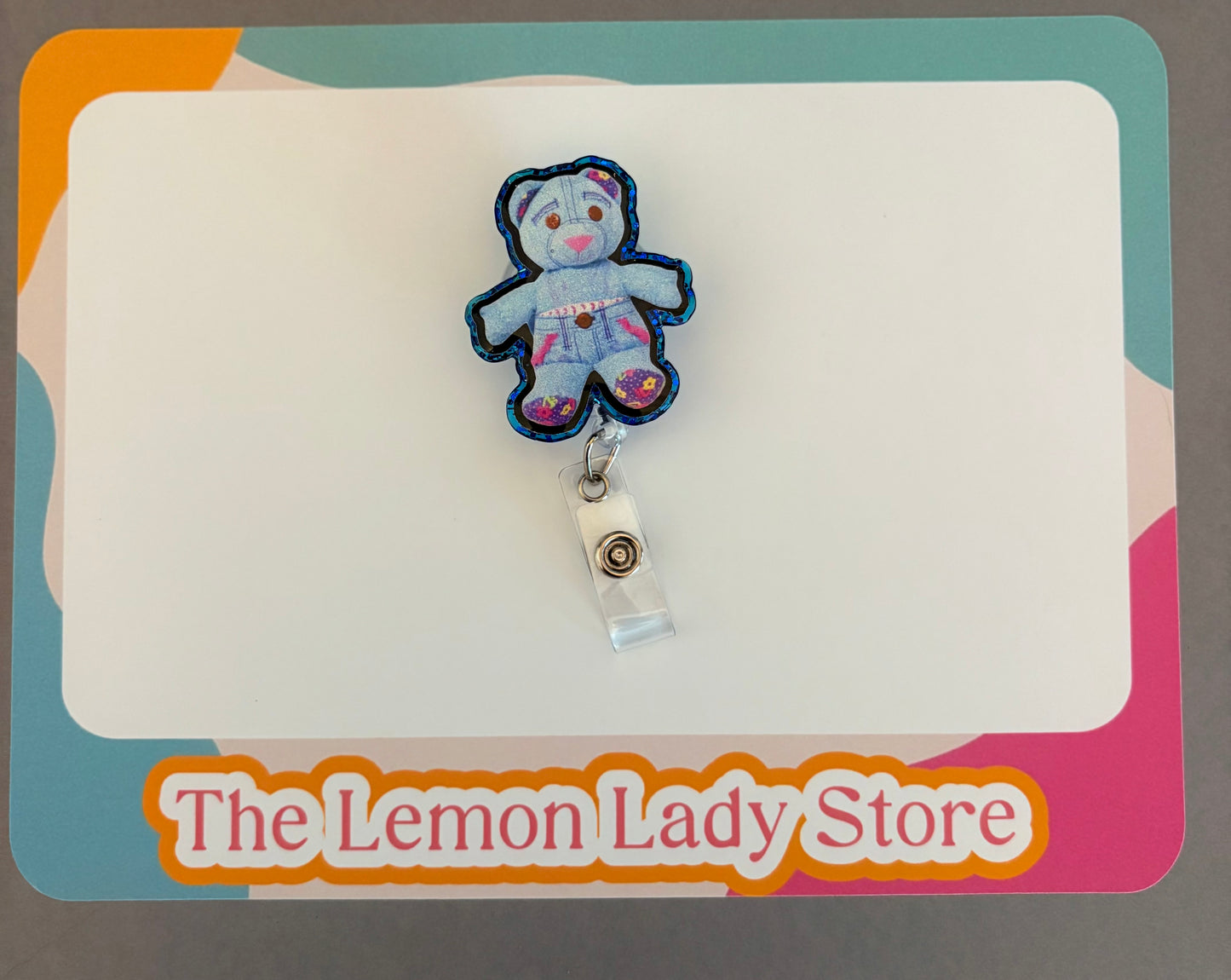 Denim Teddy Bear Badge Reel | Cute Nurse Badge Holder | Pediatric & NICU Badge Clip