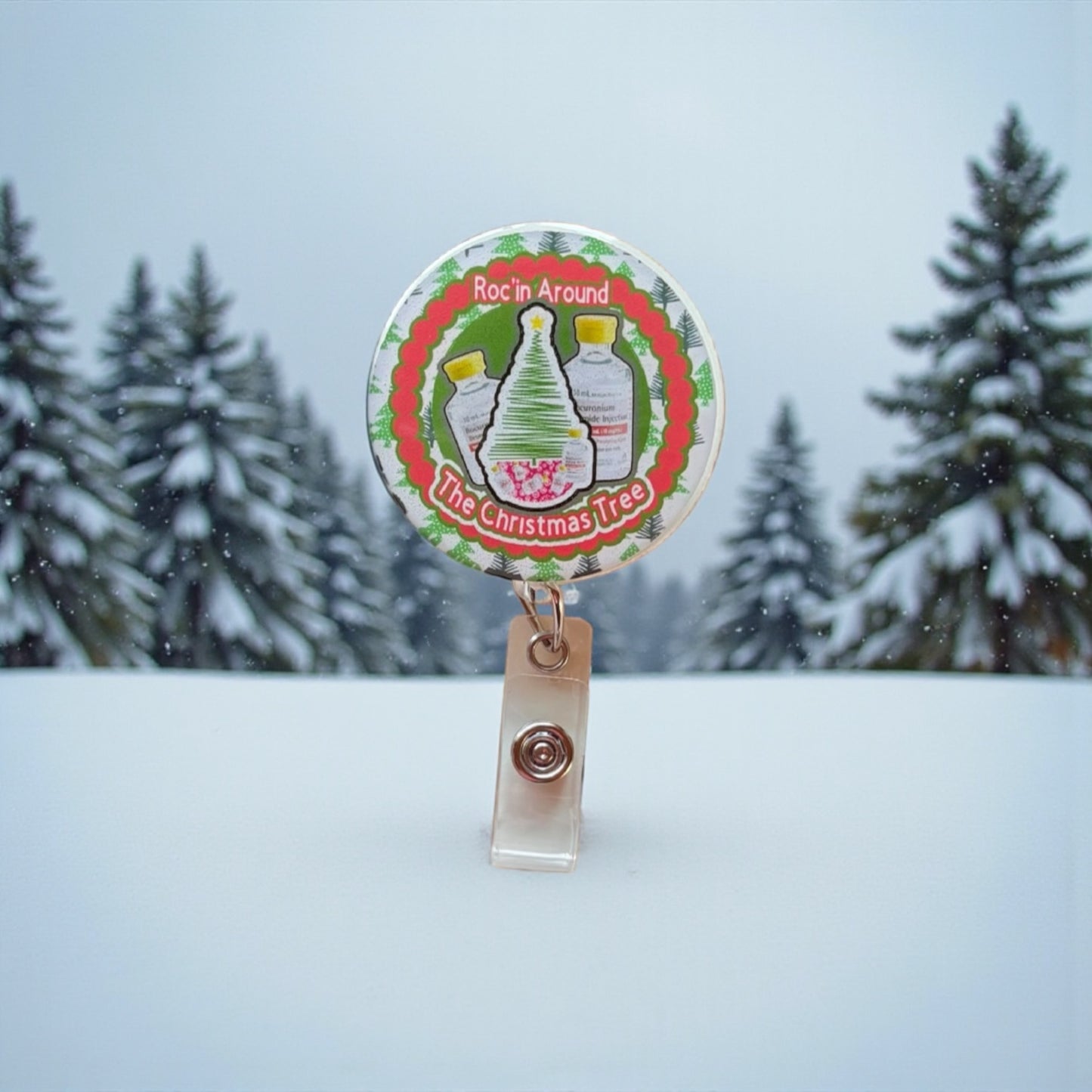 Roc’in Around the Christmas Tree Badge Reel – Funny Holiday Nurse ID Holder