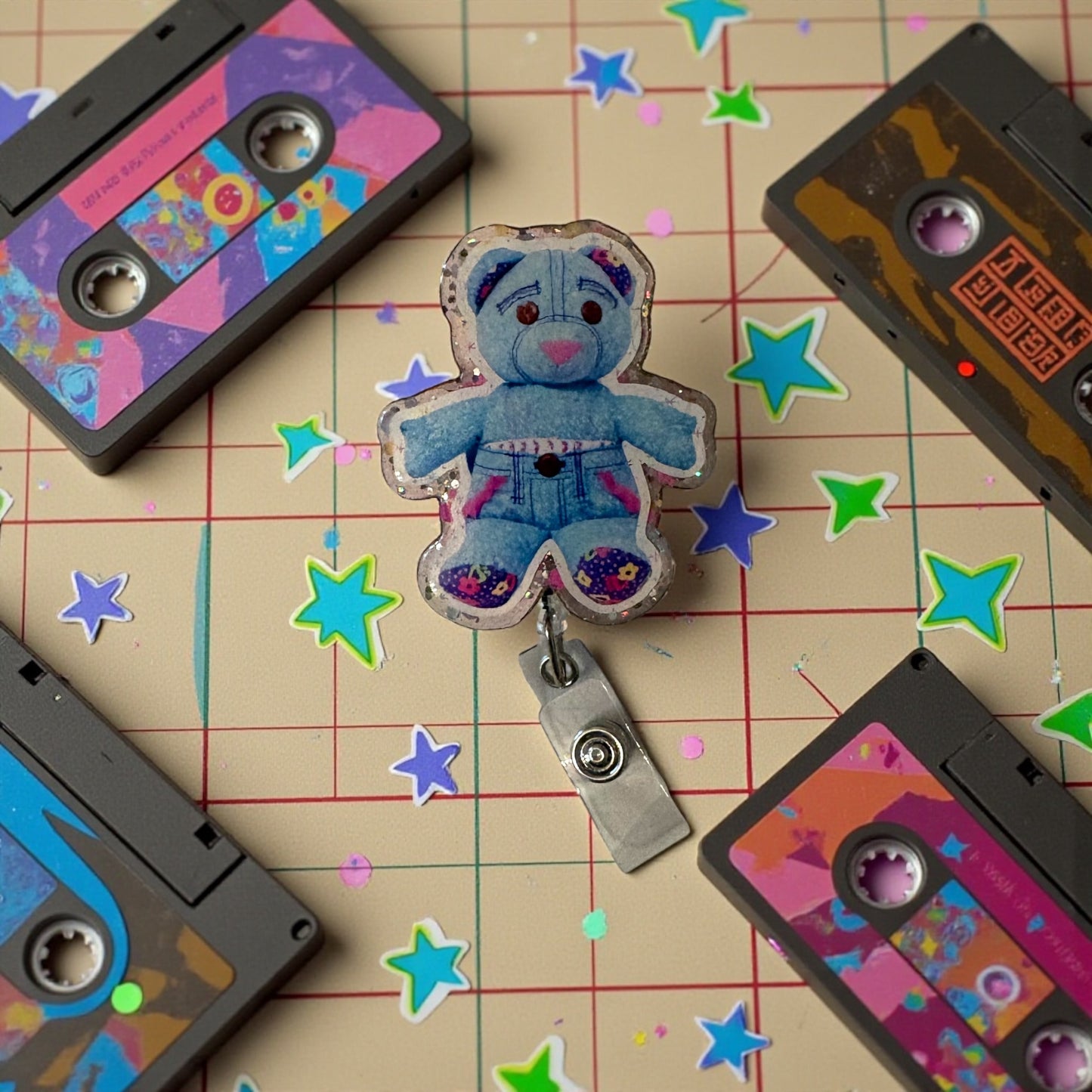 Doodle Bear Badge Reel | Nostalgia Badge Holder | Pediatric & NICU Badge Clip