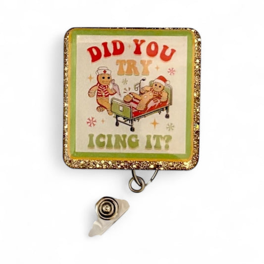 Funny Gingerbread Christmas Badge Reel – Holiday Nurse ID Clip, ER Nurse Gift, Medical Badge Holder for Winter Scrubs