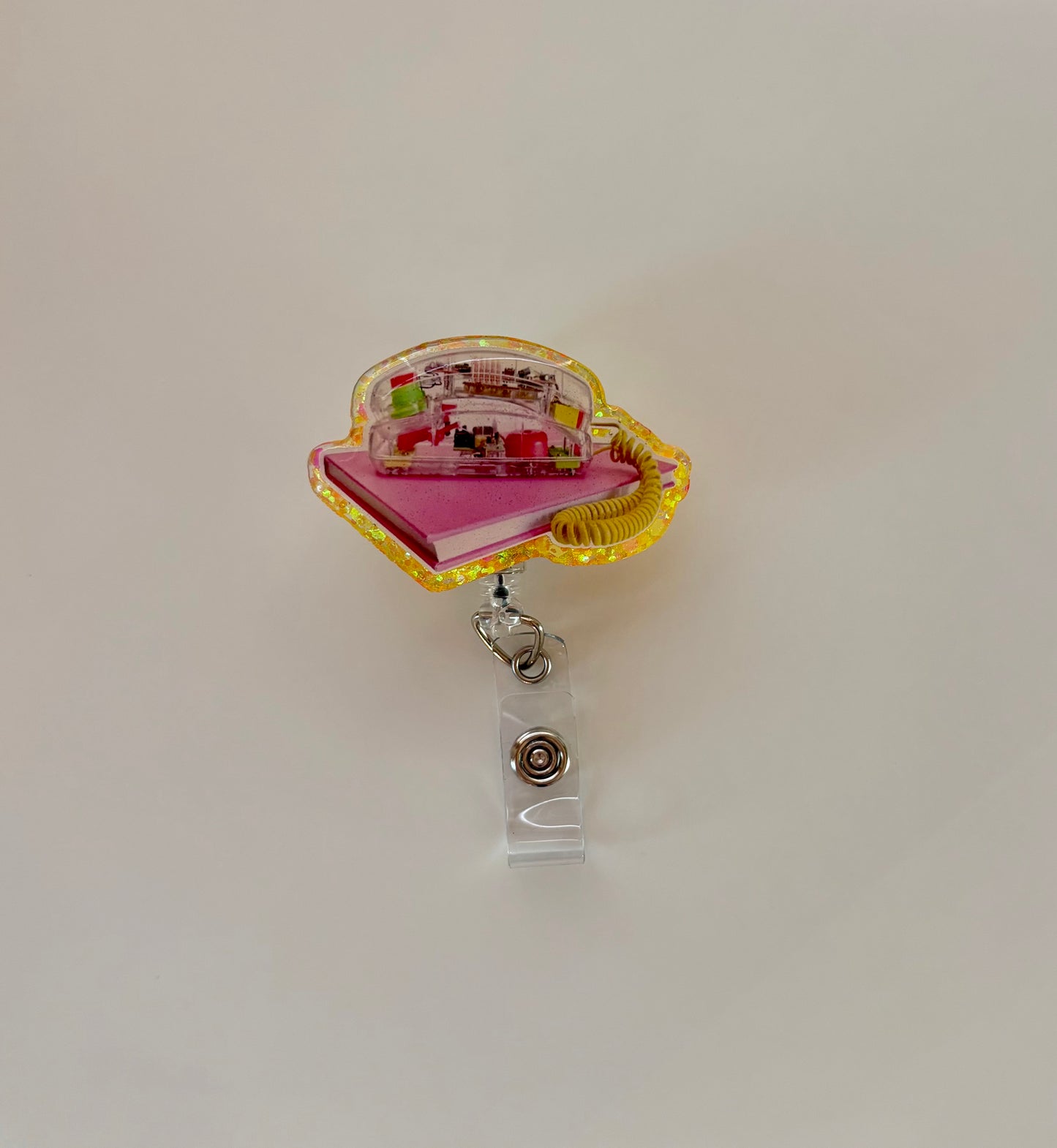 90s Clear Phone Badge Reel | Retro Transparent Phone | Y2K Nostalgia Nurse Badge