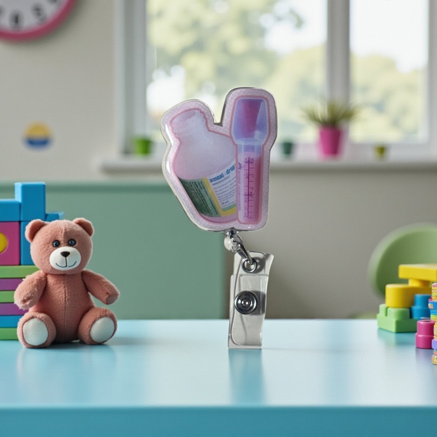 Bubblegum Medicine Badge Reel – Pediatric Medicine Bottle ID Holder