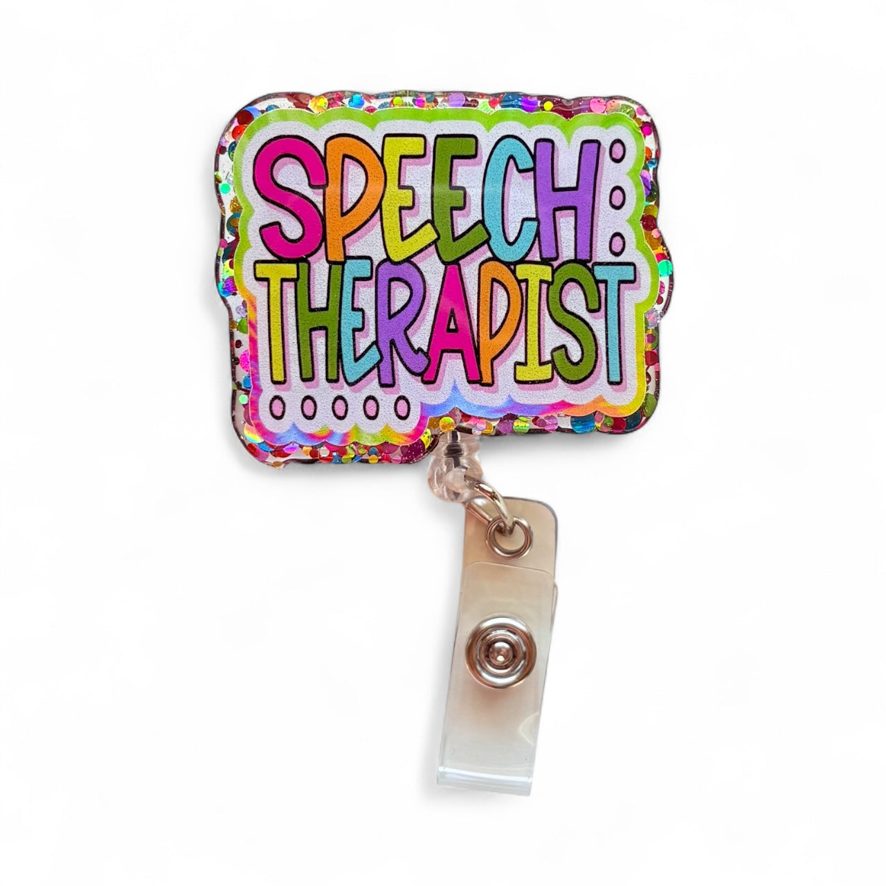 Speech Therapist Badge Reel – SLP Retractable ID Holder with Fun School Design