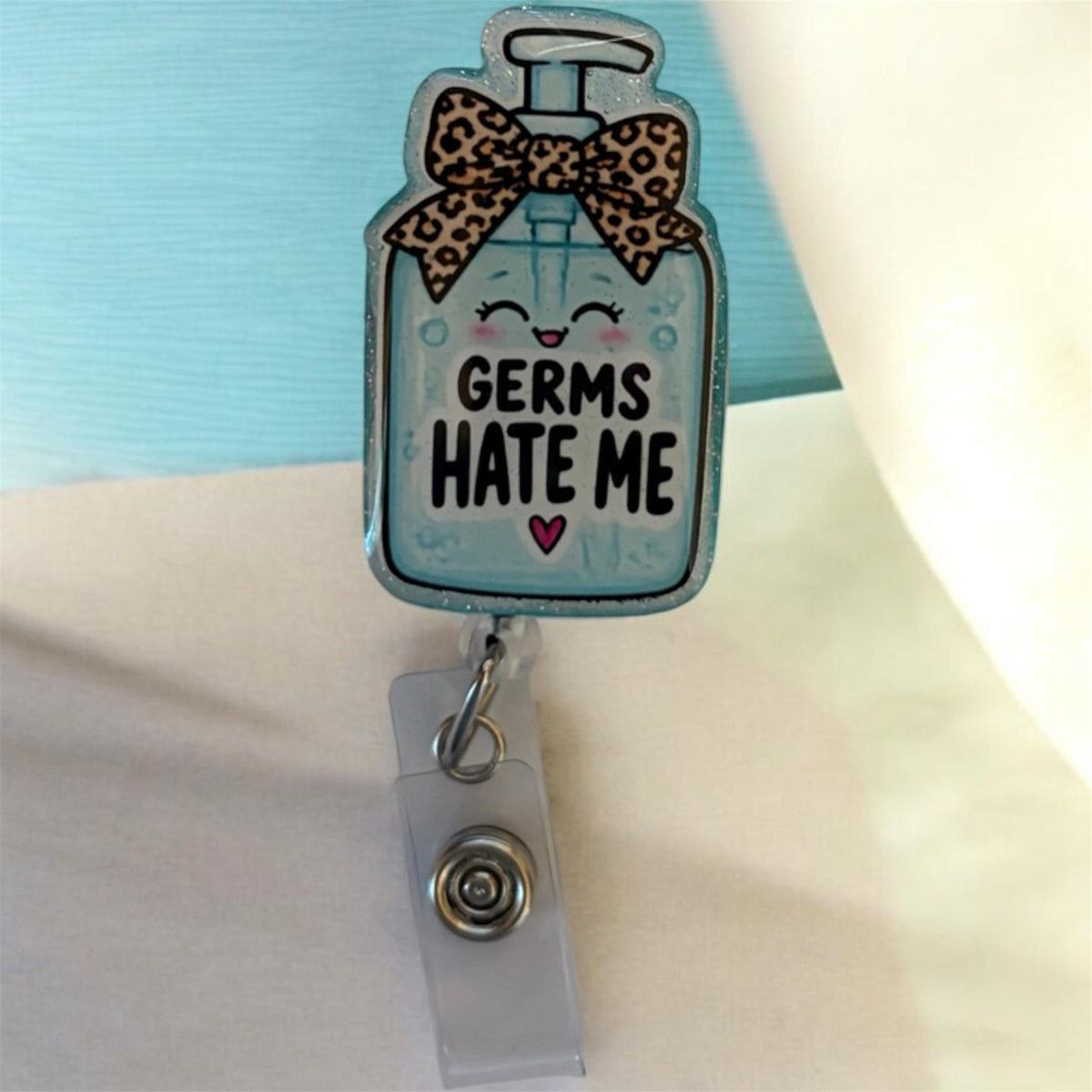 Germs Hate Me Hand Sanitizer Badge Reel | Infection Control Nurse Badge Reel | Healthcare Badge Holder