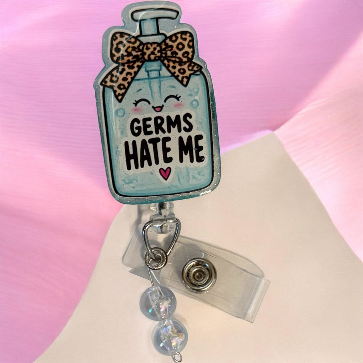 Germs Hate Me Hand Sanitizer Badge Reel | Infection Control Nurse Badge Reel | Healthcare Badge Holder