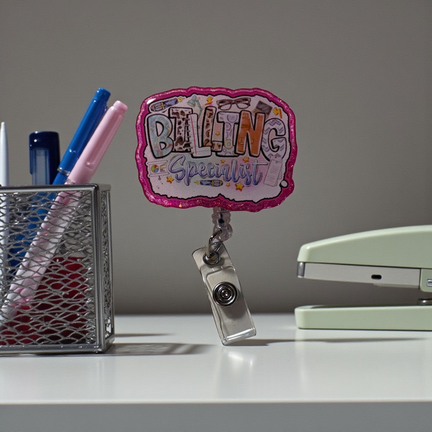 Billing Specialist Badge Reel – Cute Retractable ID Holder for Office & Medical Billing  Shopify Description: