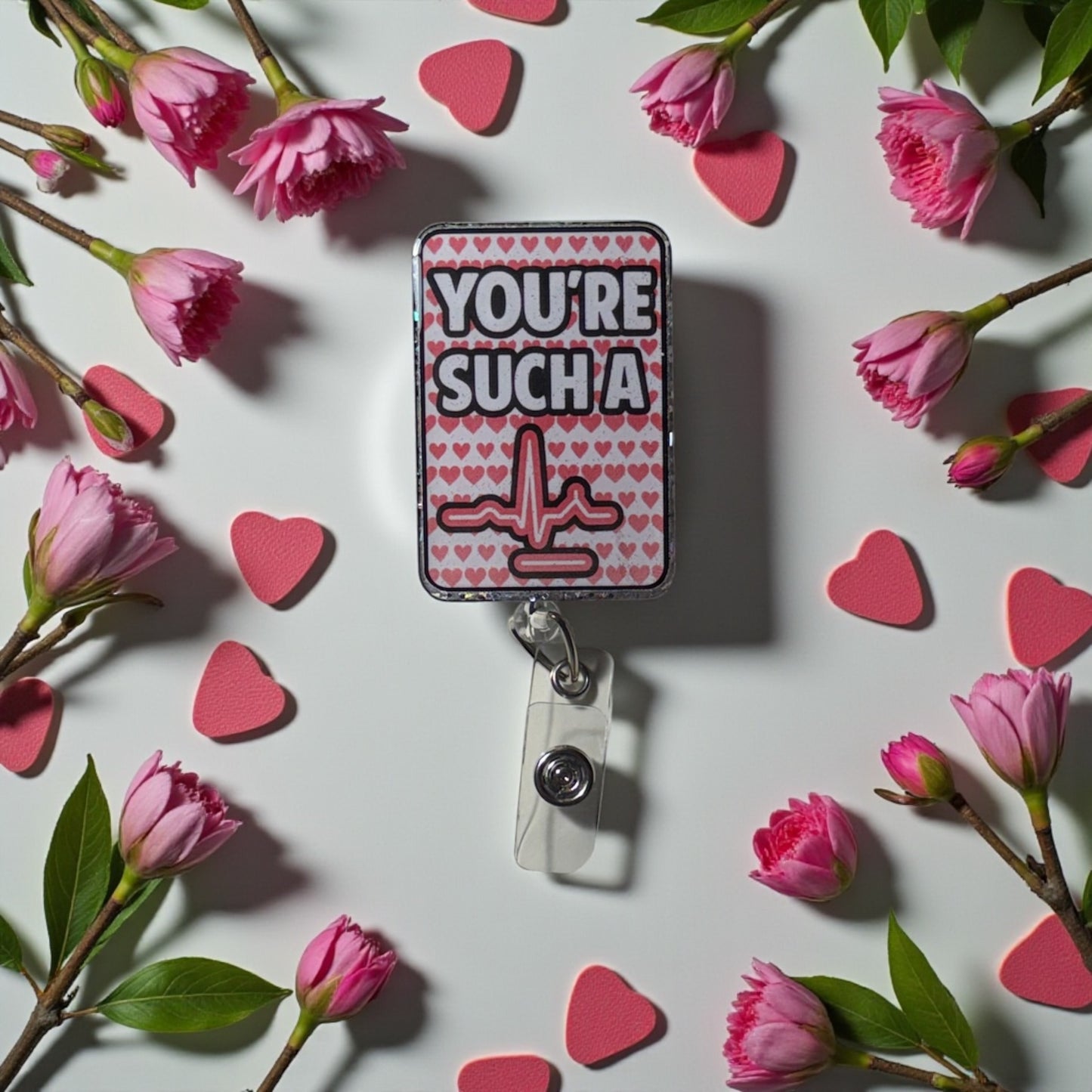Funny Valentine’s Day EKG Retractable ID Holder