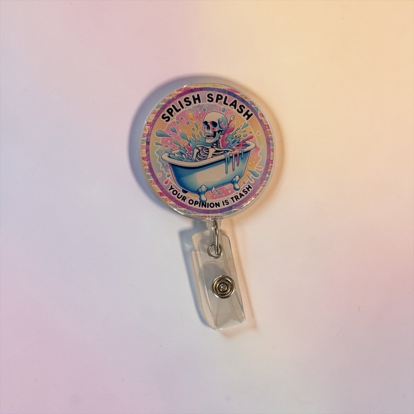 Splish Splash, Your Opinion is Trash Badge Reel – Funny Nurse ID Clip – Sarcastic ED Badge Reel – Snarky Work Accessory