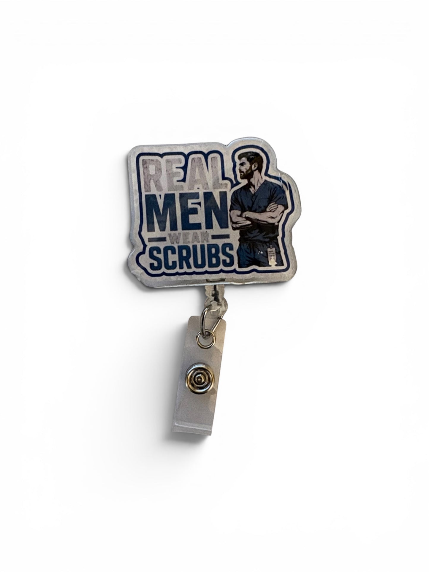Real Men Wear Scrubs Badge Reel | Funny Murse Badge Holder | Male Nurse Retractable ID Badge | Gift for Nurses & Healthcare Workers