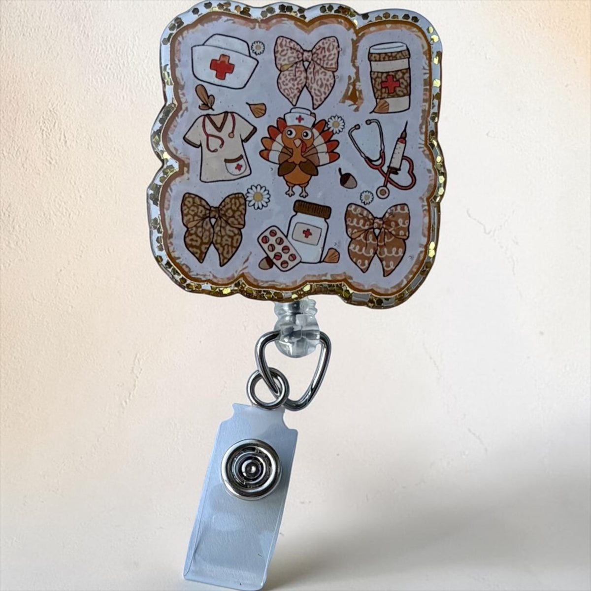 Fall Vibes Badge Reel – Autumn Leaf Butterfly ID Holder – Cute Seasonal Nurse Clip – Retractable Name Tag