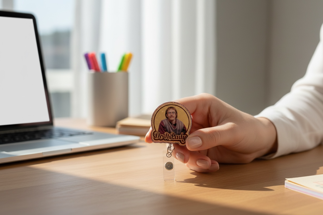 Do It Lady Funny Badge Reel | Motivational Office Badge Holder | Retractable ID Reel